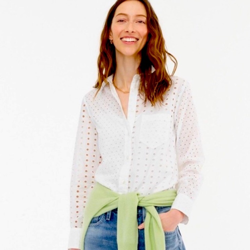 NWT J. Crew Built in Tank Chic Pocketed White Fall Top